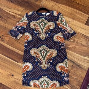 3.1 Phillip Lim Navy and Orange Paisley Midi Dress